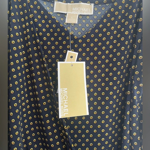 NWT Michael Michael Kors Navy Blue Printed Side Tie wide leg Jumpsuit - Picture 4 of 11